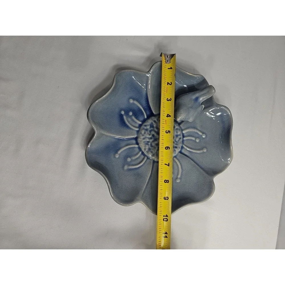 Vintage Periwinkle Art Pottery Bird Water‎ Dish Bowl 9.5
